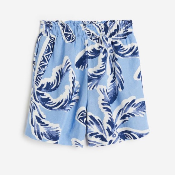H&M Linen-blend Pull-on Shorts blue and white - medium - Picture 4 of 7